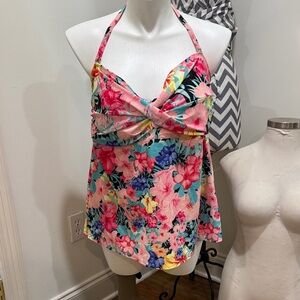 Catalina Floral Halter Swim Top - Pink and Blue